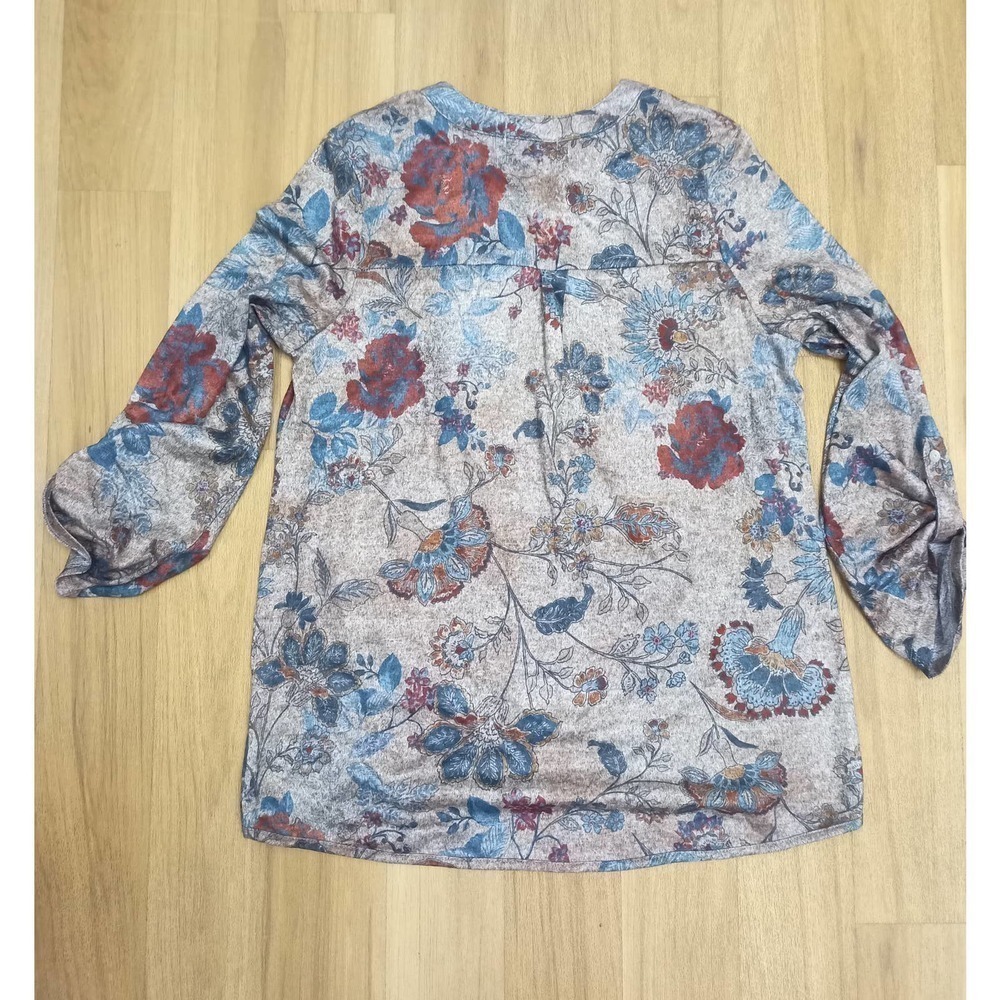 Song N Spirit Women Sz M Floral 3/4 Top Boho Soft Stretch Work Business Casual - Picture 6 of 7